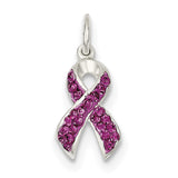 Sterling Silver Stellux Crystal Pink Awareness Ribbon Pendant QP2497 - shirin-diamonds