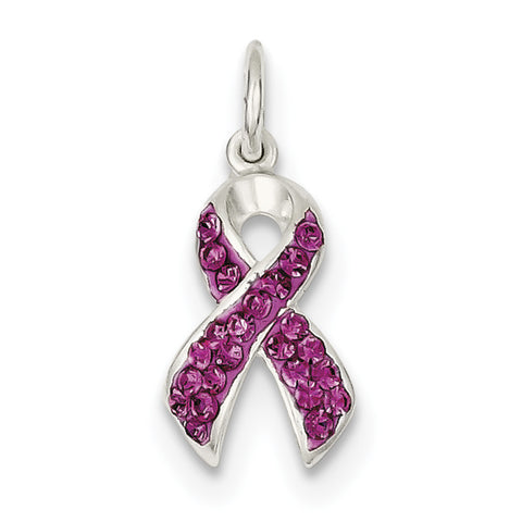 Sterling Silver Stellux Crystal Pink Awareness Ribbon Pendant QP2497 - shirin-diamonds