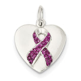 Sterling Silver Stellux Pink Awareness Ribbon w/ Heart Pendant QP2498 - shirin-diamonds