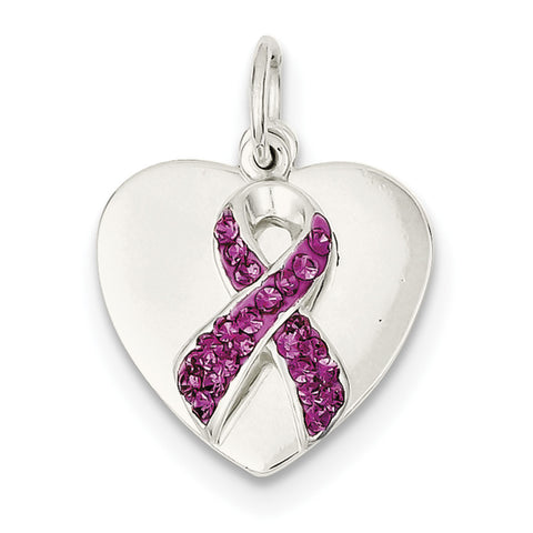 Sterling Silver Stellux Pink Awareness Ribbon w/ Heart Pendant QP2498 - shirin-diamonds