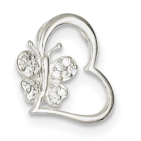 Sterling Silver CZ Heart with Butterfly Slide QP2702 - shirin-diamonds