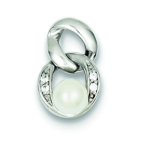 Sterling Silver Rhodium Plated White Simulated Pearl Pendant QP2724 - shirin-diamonds