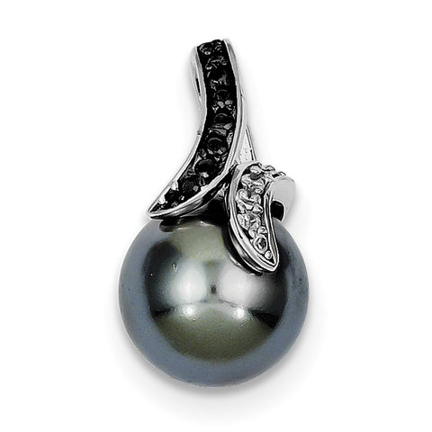 Sterling Silver Black & White CZ Gray FW Cultured Pearl Pendant QP2728 - shirin-diamonds