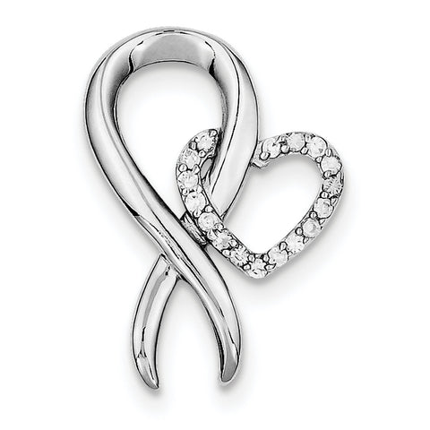 Sterling Silver CZ Heart & Breast Cancer Ribbon Pendant QP2784 - shirin-diamonds