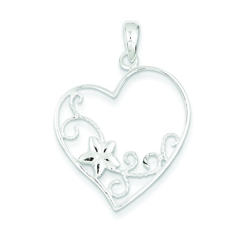 Sterling Silver Flower Heart Pendant QP2794 - shirin-diamonds