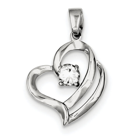 Sterling Silver Rhodium Plated CZ Heart Pendant QP2797 - shirin-diamonds