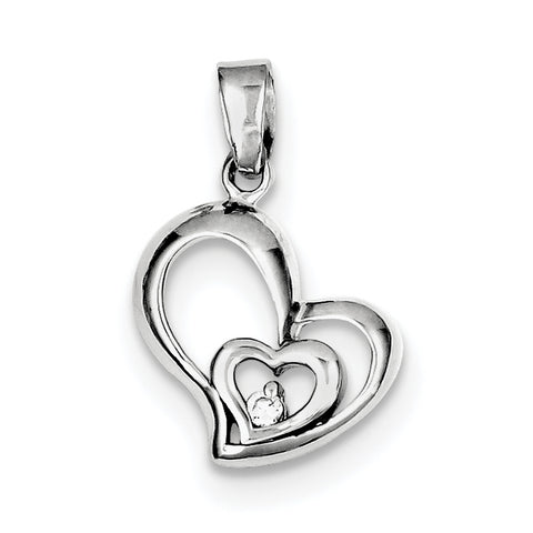 Sterling Silver Rhodium Plated CZ Heart Pendant QP2798 - shirin-diamonds