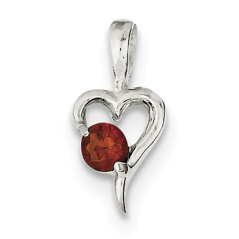 Sterling Silver with Red CZ Heart Pendant QP2825 - shirin-diamonds