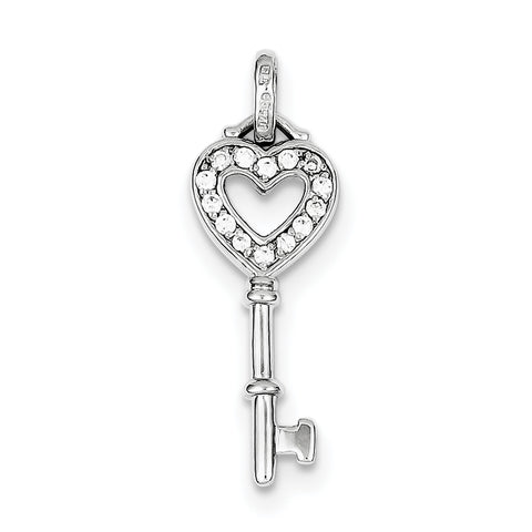 Sterling Silver Rhodium Plated CZ Key Pendant QP2846 - shirin-diamonds