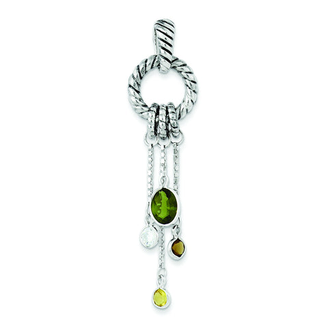 Sterling Silver Antiqued Brown/Green/Yellow/Clear CZ Pendant - shirin-diamonds