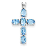 Sterling Silver Rhodium Plated Light Swiss Blue Topaz Cross Pendant QP2954BT - shirin-diamonds