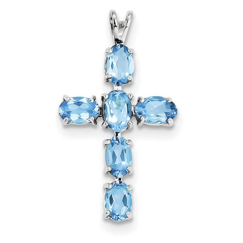 Sterling Silver Rhodium Plated Light Swiss Blue Topaz Cross Pendant QP2954BT - shirin-diamonds