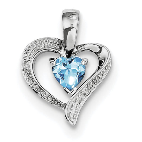 Sterling Silver Rhodium Plated Diamond & Lt Swiss BT Heart Pendant QP2974BT - shirin-diamonds