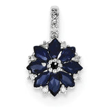 Sterling Silver Rhodium Plated Diamond & Sapphire Flower Pendant - shirin-diamonds
