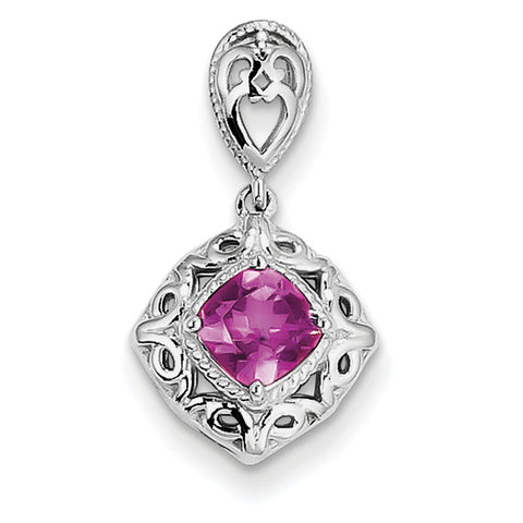 Sterling Silver Rhodium-plated Pink Tourmaline Square Pendant - shirin-diamonds