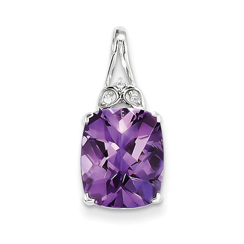Sterling Silver with Amethyst and White Topaz Rectangular Pendant - shirin-diamonds
