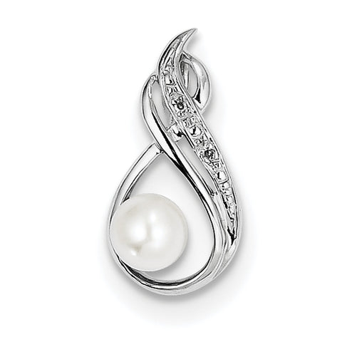 Sterling Silver Rhod Plated Diamond and FW Cultured Pearl Pendant - shirin-diamonds