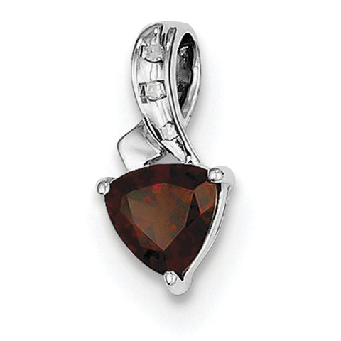 Sterling Silver Rhodium Plated Diamond and Garnet Heart Pendant - shirin-diamonds