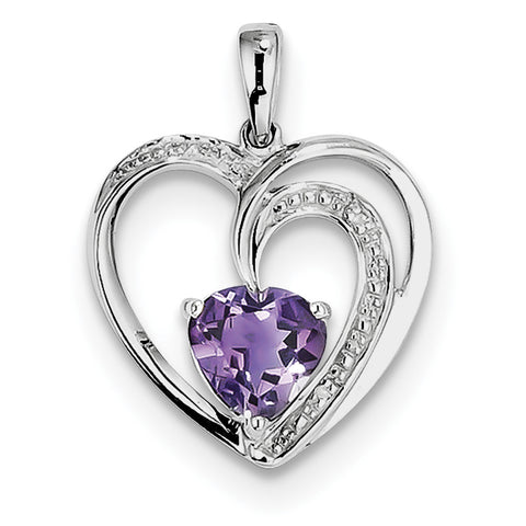 Sterling Silver Rhodium Plated Diamond & Amethyst Heart Pendant QP3184AM - shirin-diamonds