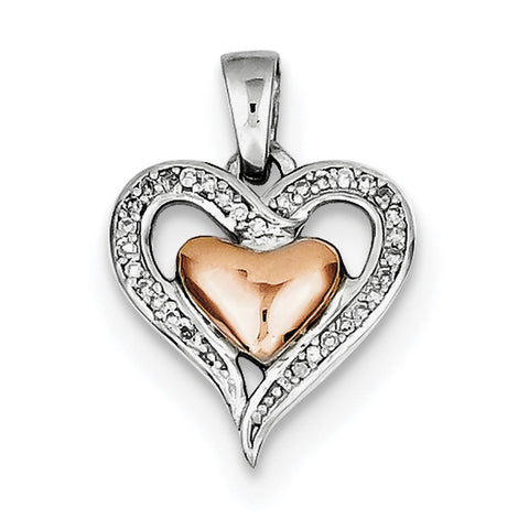 Sterling Silver Rhodium & 14K Rose Gold Heart Pendant QP3317 - shirin-diamonds