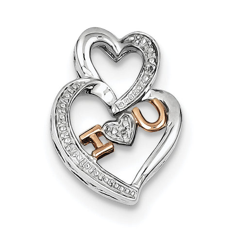 Sterling Silver Rhodium Diam.s Rose Gold Flash Plated I HEART U Pendant QP3342 - shirin-diamonds