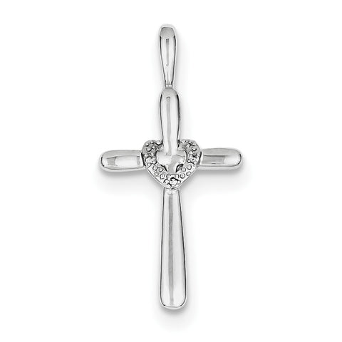 Sterling Silver Rhodium & Diam. Cross with Heart Pendant QP3585 - shirin-diamonds