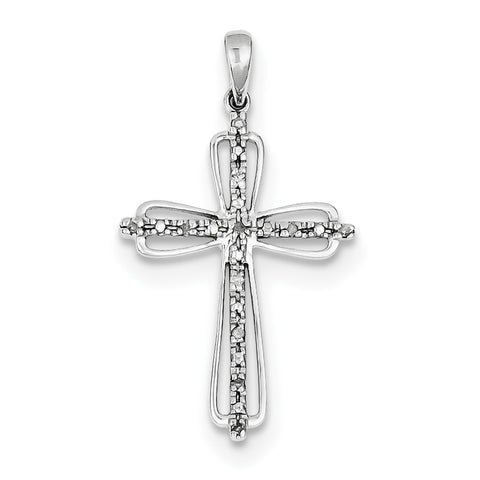 Sterling Silver Rhodium Plated Diamond Cross Pendant QP3592 - shirin-diamonds