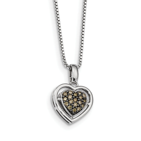 Sterling Silver Champagne Diamond Heart Pendant QP3628 - shirin-diamonds