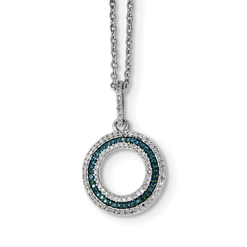 Sterling Silver Blue and White Diamond Circle Pendant QP3667 - shirin-diamonds