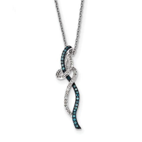 Sterling Silver Fancy Swirl Design White & Blue Diamond Pendant QP3683 - shirin-diamonds