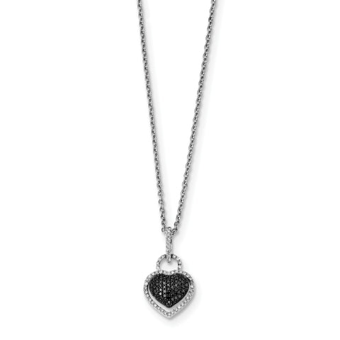Sterling Silver Black and White Diamond Heart Pendant QP3744 - shirin-diamonds
