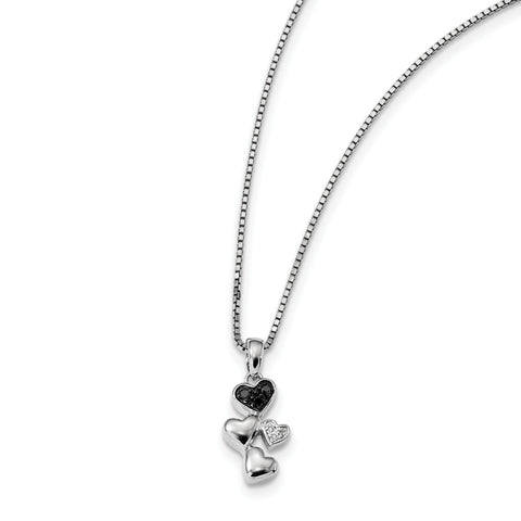 Sterling Silver White & Black Diamond Heart Pendant QP3746 - shirin-diamonds