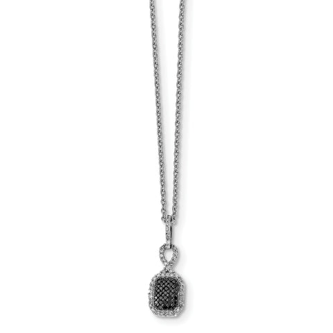 Sterling Silver Black and White Diamond Rectangle Pendant QP3808 - shirin-diamonds
