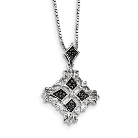 Sterling Silver Rhodium Plated Black & White Diamond Pendant QP3835 - shirin-diamonds