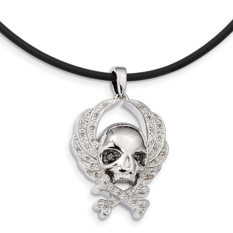 Sterling Silver White & Black Diamond Skull Pendant - shirin-diamonds