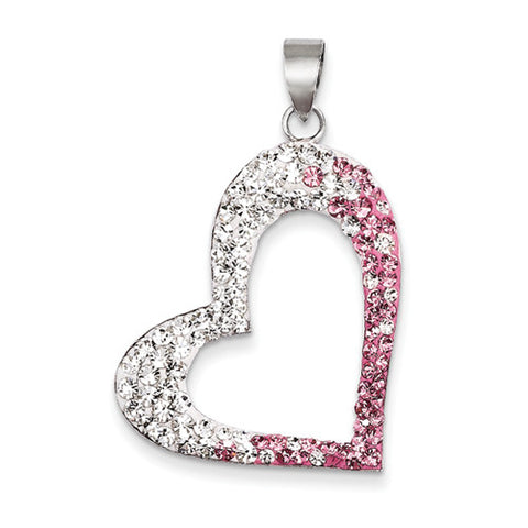 Sterling Silver Pink and White Preciosa Crystal Heart Pendant QP3936 - shirin-diamonds