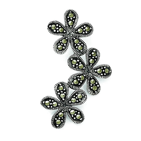 Sterling Silver Marcasite Flower Pendant QP3955 - shirin-diamonds
