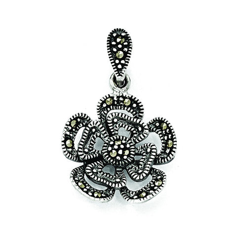 Sterling Silver Marcasite Flower Pendant QP3959 - shirin-diamonds