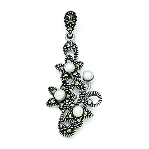 Sterling Silver Marcasite & FW Cultured Pearl Pendant QP3963 - shirin-diamonds