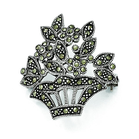 Sterling Silver Marcasite Flower Pin - shirin-diamonds