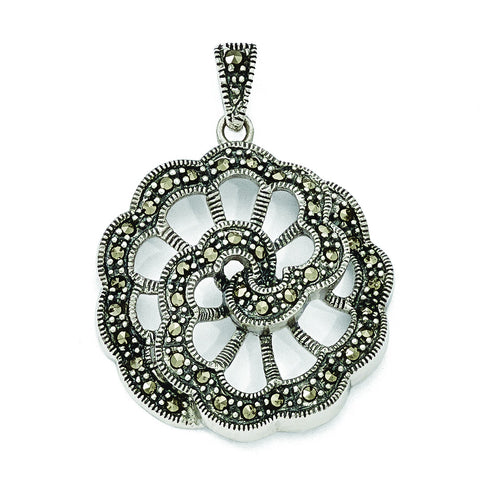 Sterling Silver Marcasite Floral Pendant QP3978 - shirin-diamonds