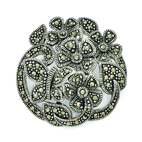Sterling Silver Marcasite Flowers & Butterfly Pendant QP3982 - shirin-diamonds