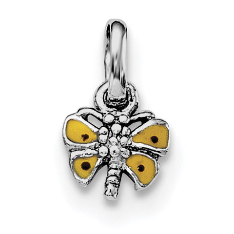 Sterling Silver RH Plated Child's Yellow Enameled Butterfly Pendant QP4037 - shirin-diamonds