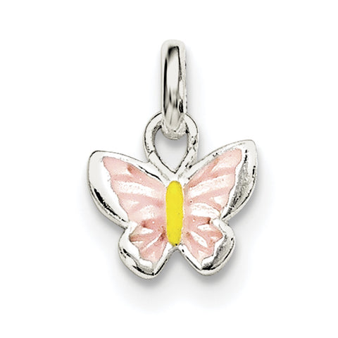 Sterling Silver Children's Pink/Yellow Enameled Butterfly Pendant QP4063 - shirin-diamonds
