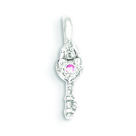 Sterling Silver Pink CZ Key Kid's Pendant QP4069 - shirin-diamonds
