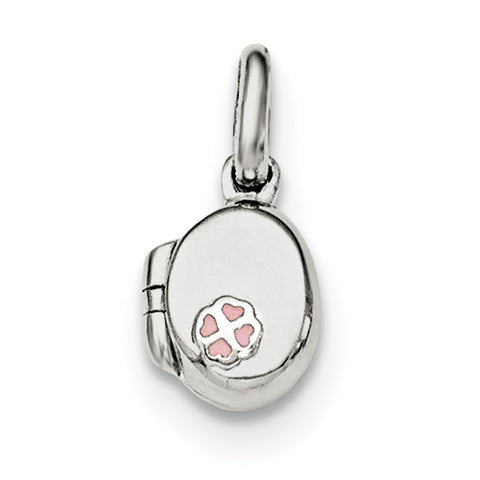 Sterling Silver Pink Enamel Oval Flower Locket Pendant QP4078 - shirin-diamonds
