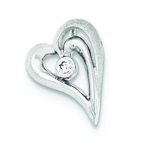 Sterling Silver Polished and Satin CZ Heart Chain Slide - shirin-diamonds