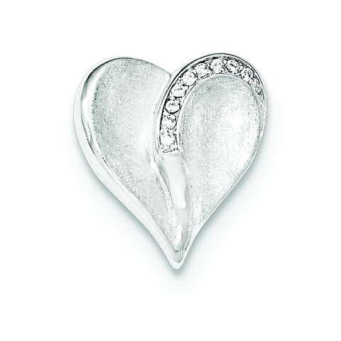 Sterling Silver Polished & Textured CZ Heart Chain Slide Pendant - shirin-diamonds