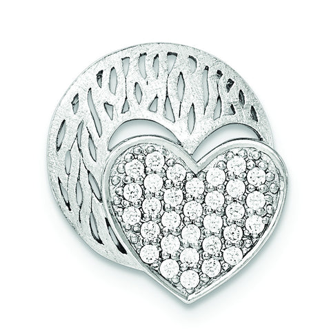 Sterling Silver Polished And Brushed Disc With CZ Heart Slide - shirin-diamonds