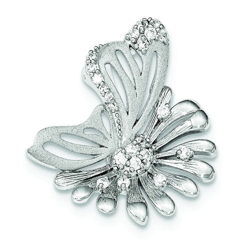 Sterling Silver Polished And Satin Flower Butterfly CZ Slide - shirin-diamonds
